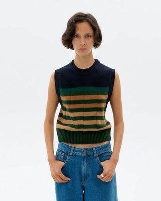 Yellow striped wool knit Sherry vest