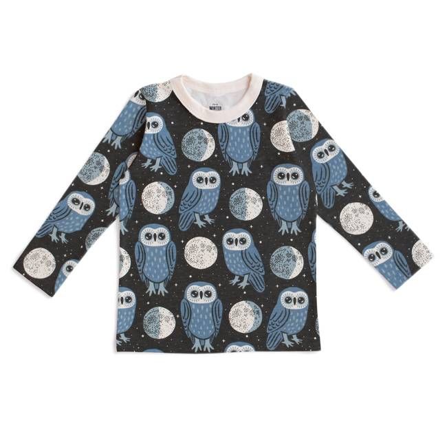 Long Sleeve Tee - Midnight Owls Charcoal & Blue