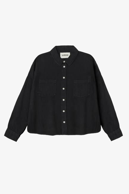 Lela Boxy Shirt, Black Japanese Denim