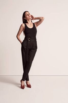 Paper Bag Pleated Trouser | Black