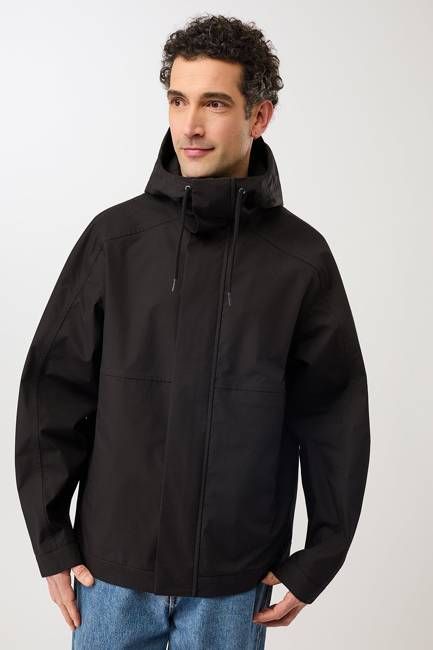 Kapuzenjacke mit verdeckter Knopfleiste (Black)