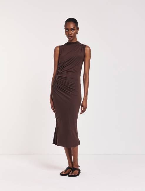 Lana Draped Midi Dress in Bracken