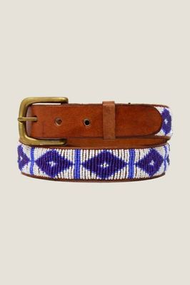 Triangle Leather Belt | Tan Leather White/Masai Blue