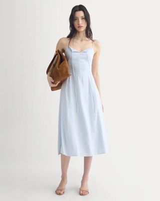 Tie-Neck Dress in Stretch Linen | Skywriting
