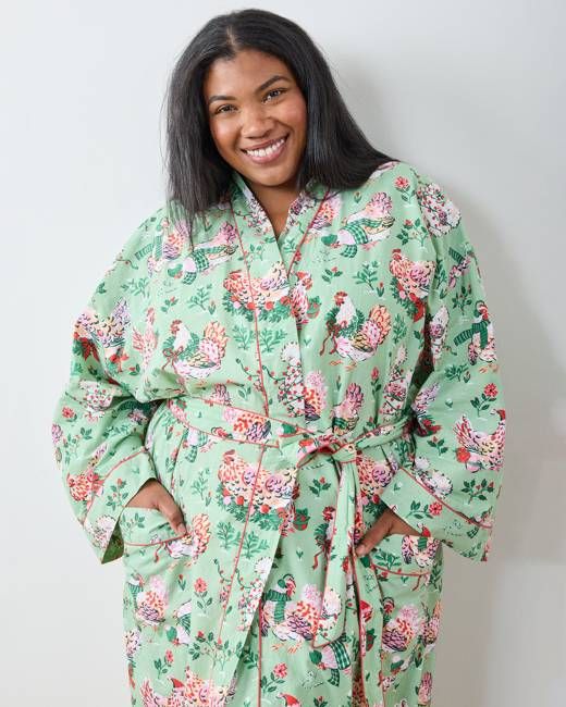 Holiday Hens - Lounge Robe - Sage