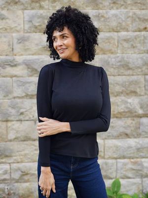 Polly - High Neck Jersey Top - Black