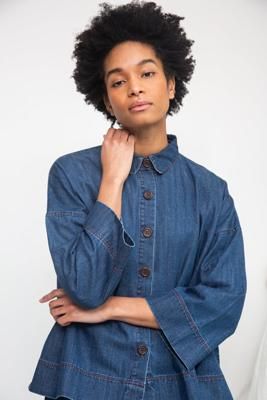 Dylan-Leigh Organic Cotton Denim Overshirt in Mid Blue