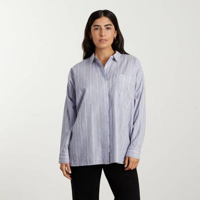 The Oversized Silky Cotton Shirt | Slate Blue