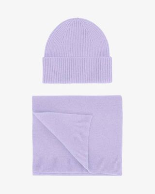 Merino Wool Beanie & Scarf - Soft Lavender