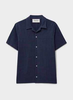 Recycled Basket Weave Blue Short Sleeved Shirt