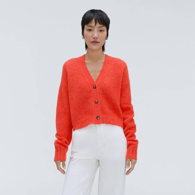 The Alpaca V-Neck Cropped Cardigan | Red Orange