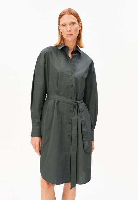 BARREL SLEEVE POPLIN DRESS | space steel