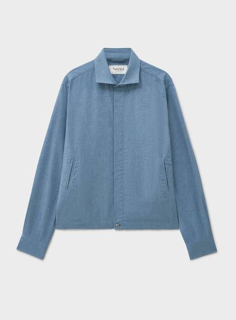 Recycled Italian Blue Chambray Cropped Blouson Jacket