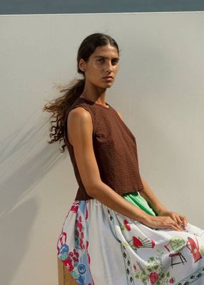 Zoe Sleeveless Shell - Brown Eyelet