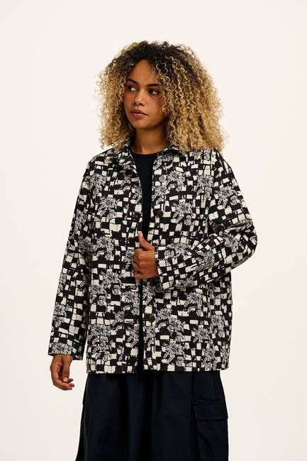 L.E. Olly - Cotton Jacket in Black & White Sunflower Check