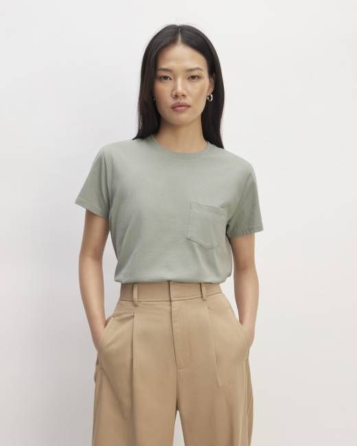 The Box-Cut Tee in Essential Cotton | Sage Green | Pocket