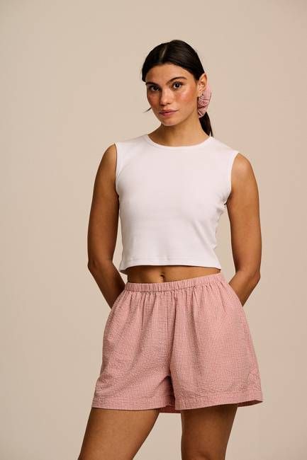 Popan - Cotton Shorts in Pink Mini Gingham
