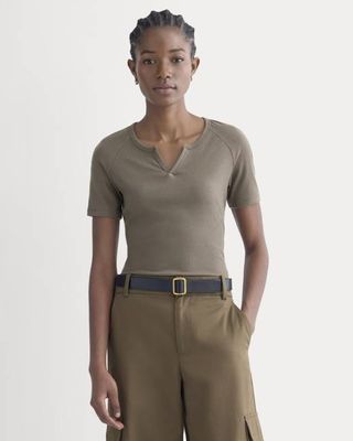 The Shimmy V-Neck Top | Taupe
