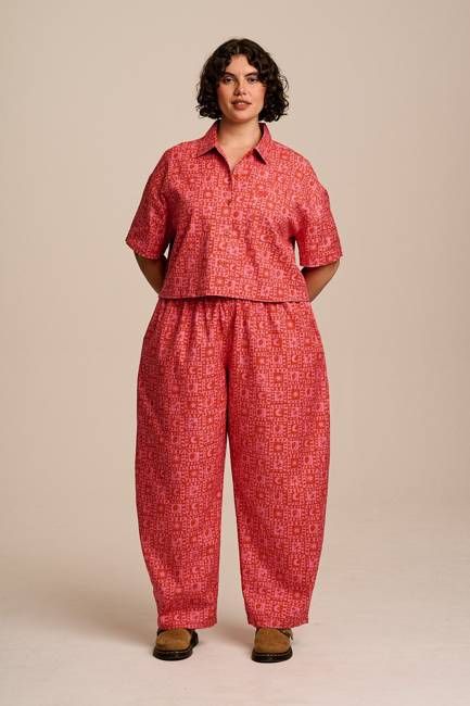 Archer - Cotton Shirt In Pink & Red Lunar Checkerboard