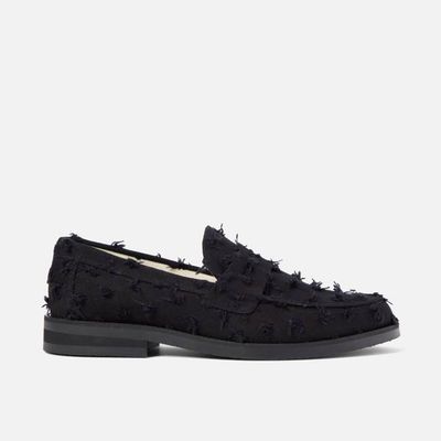 Wilde Black Punched Denim Penny Loafer - Men's