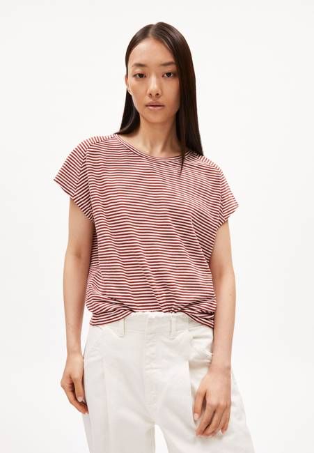 ONELIAA LOVELY STRIPES T-SHIRT | dark crimson-oatmilk