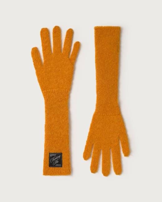 Thinking Mu Orange Mohair Knit Maggie Gloves