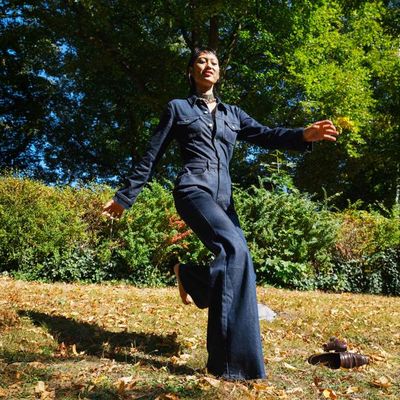 GRACE Flared Overall - Denim - Rinse Blue