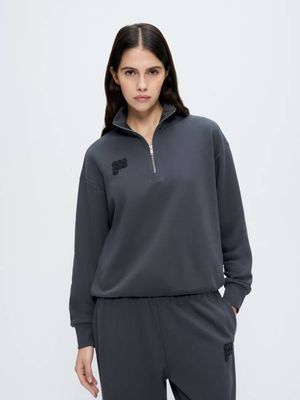 Womens Half Zip Sweatshirt—Smoked Black