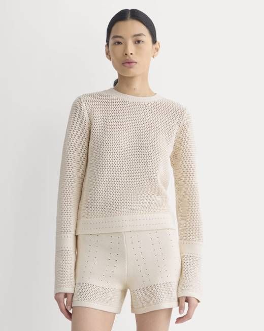Open Knit Long-Sleeve Crew in Everyday Cotton | Canvas