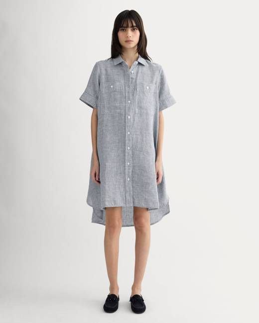 The Daytripper Dress in Linen | Midnight Navy Gingham