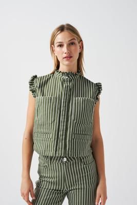 Pablo Denim Vest in Khaki Stripe