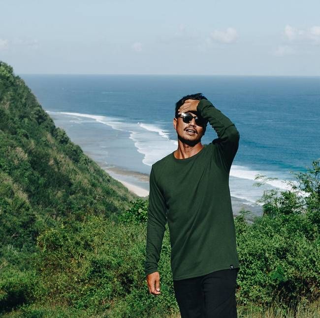 T-shirt lange mouw - biologisch katoen - Donker groen en Navy