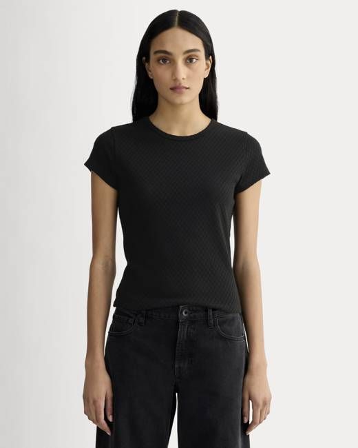 The Pointelle Short-Sleeve Tee | Black