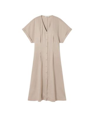 Beige tight waist hemp Laura dress