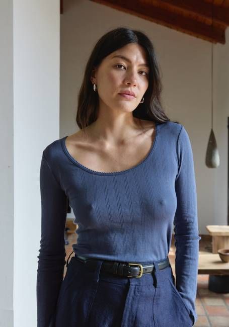 LS Scoop Pointelle Tee Indigo