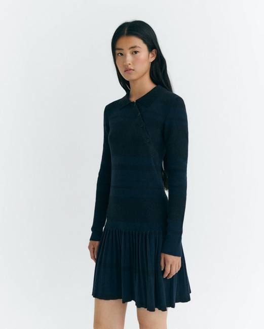 Navy striped merino Tashi short dress