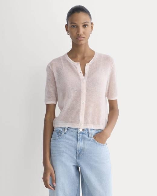 The Air Alpaca™ Short-Sleeve Cardigan | Soft Pink