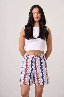 Lexi - Baumwollshorts mit hoher Taille und gewelltem Blumenstreifen