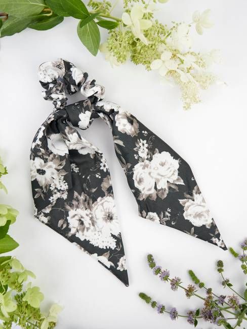 Black Floral Scarf Scrunchie