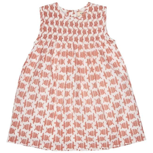 Sleeveless Smock Dress - Turtles, Orange
