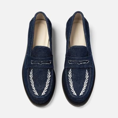 Wilde Indigo Denim Wreath Embroidered Penny Loafer - Men's