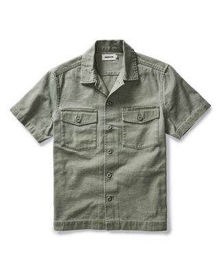 The Short Sleeve Surplus Shirt in Field Olive Reverse Sateen