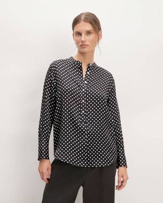 The Hammered Satin Popover Shirt | Black / Bone Polka Dot