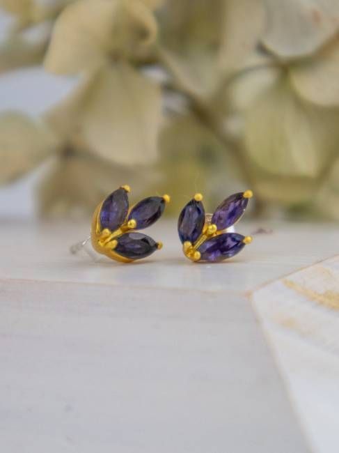 Tri Leaf Stud Earrings in Iolite