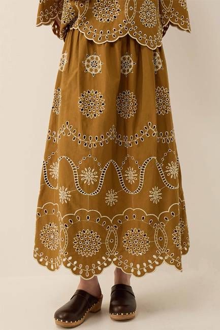 Leni Floral Broderie Cotton Poplin Skirt
