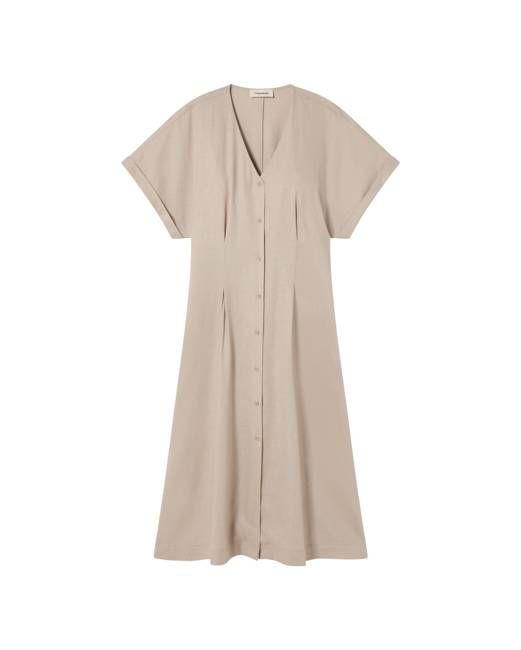 Beige tight waist hemp Laura dress