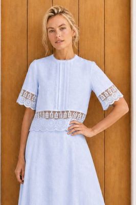 Linen Lace Top | Light Blue
