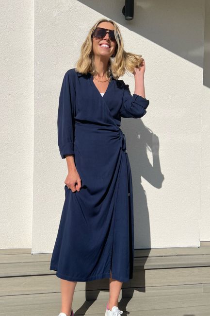 Christina - Wrap Midi Dress - Navy - Sample