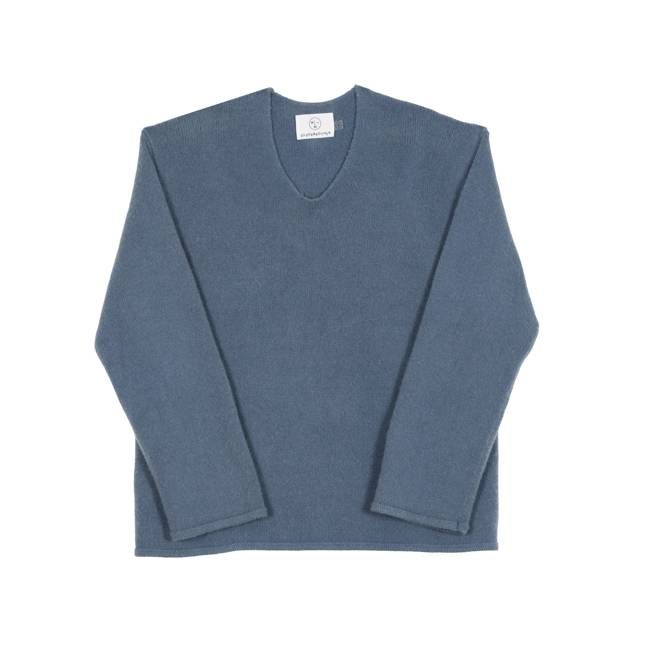 Recycled Cashmere U Neck Sweater - French Indigo