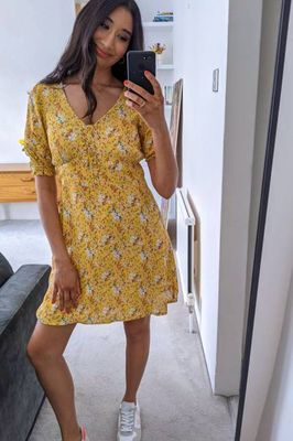 Siobhan - Button Front Mini Dress - Yellow